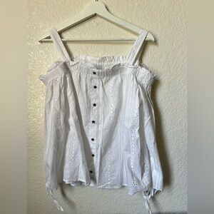 LC Lauren Conrad White Eyelet Off-Shoulder Button Front Top